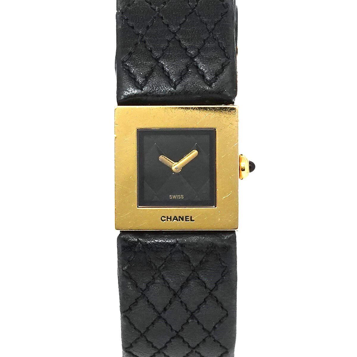 【国内即発送】 H0109 Matelasse CHANEL 750 Wrist Ladies Dial Black Quartz YG マトラッセ