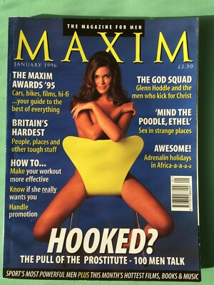 MAXIM magazine (UK) January-1996 (No.9) Model Louise at Nevs + Iman pin-up