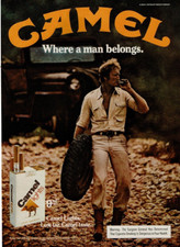 1981 Vintage Print Ad Camel Where a man belongs Lights Jeep backgrnd Man Walking