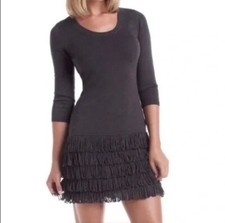 Calvin Klein Womens Medium Gray Loop Fringe Hem Scoop Neck Sweater Dress