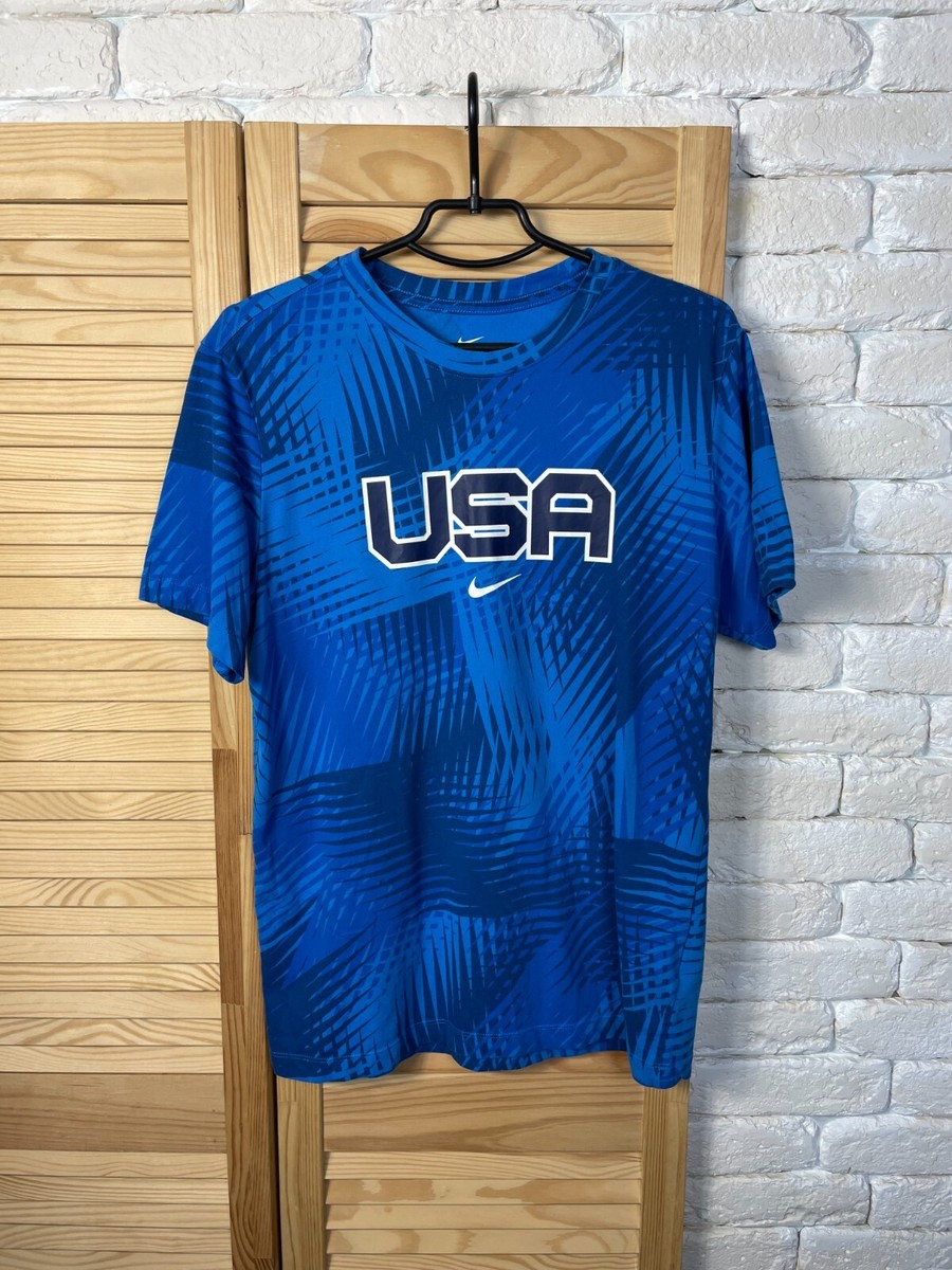 USA TRAINING JERSEY FOOTBALL SOCCER SHIRT BLUE NIKE COTTON