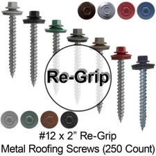 #12 x 2" REGRIP SHEET METAL ROOFING SCREWS - HEX HEAD - SHARP POINT -  (250) 