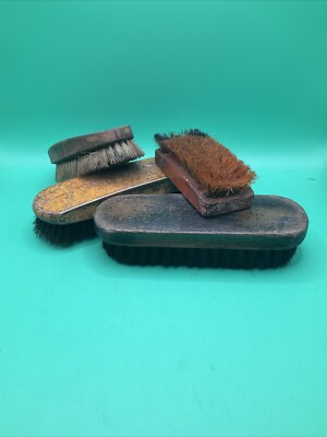 Vintage Kleidung/Stiefel/Schuhbürste-Holz & Borsten-Pflege X4