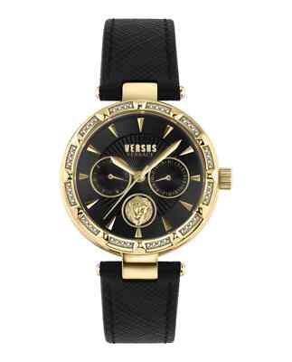 Versus Versace Women's VSPOS5721 Sertie Gold 36mm Day Date Black Leather Watch