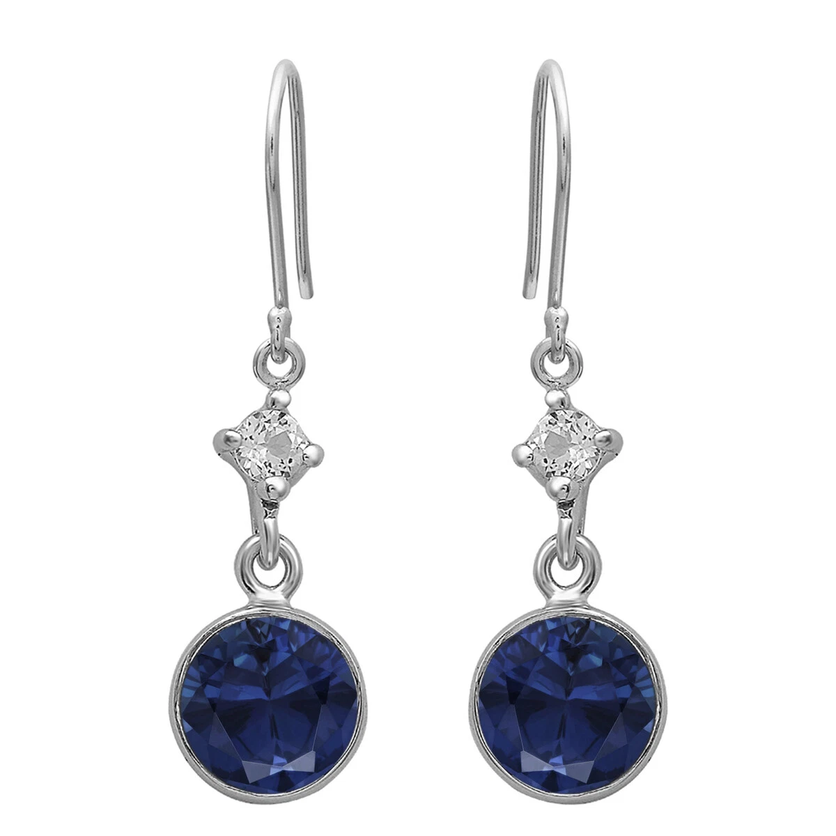 0.75 Ctw Round Natural Blue Sapphire Drop Dangle Earrings 10k