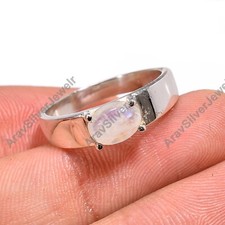 Blue Moonstone Ring 925 Sterling Silver Handmade Boho Rings Jewelry Gift for Her