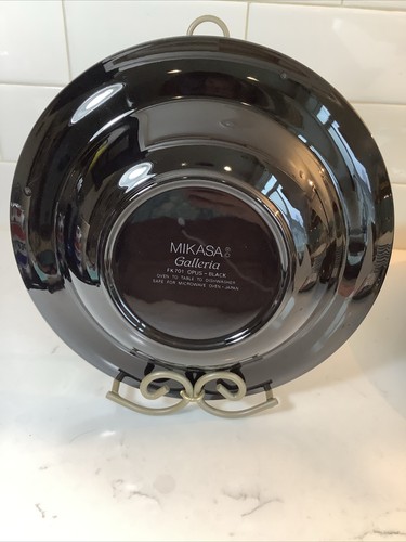 (6) Mikasa Opus Black 9 3/8" Wide Rim Soup Bowls FK701 Galleria Calla Lilly - Picture 7 of 12
