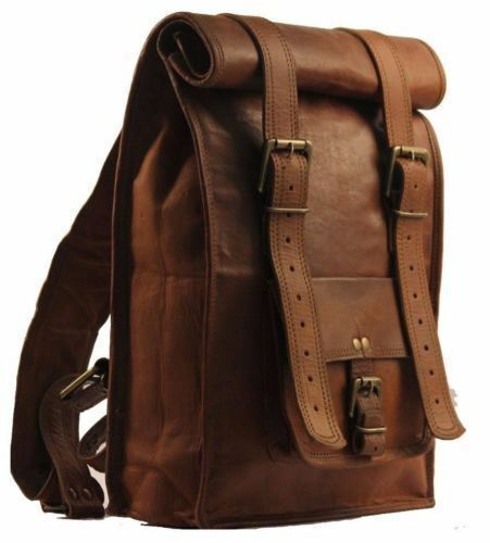 Roll Top Backpack Rucksack Rolling Bag travel Bikers bag in genuine leather - Picture 1 of 5