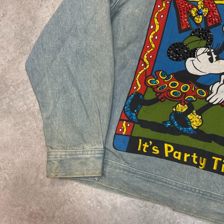 Mickey & Co Denim Jacket Mens Vintage Party Time Patch Trucker Coat Blue, Medium image 5