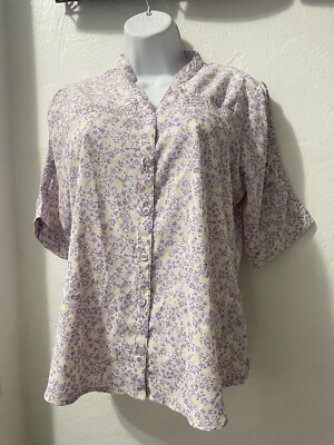 HUF & DEE Floral print blouse, short sleeves elastic, v-neck Size 12 XL# 24
