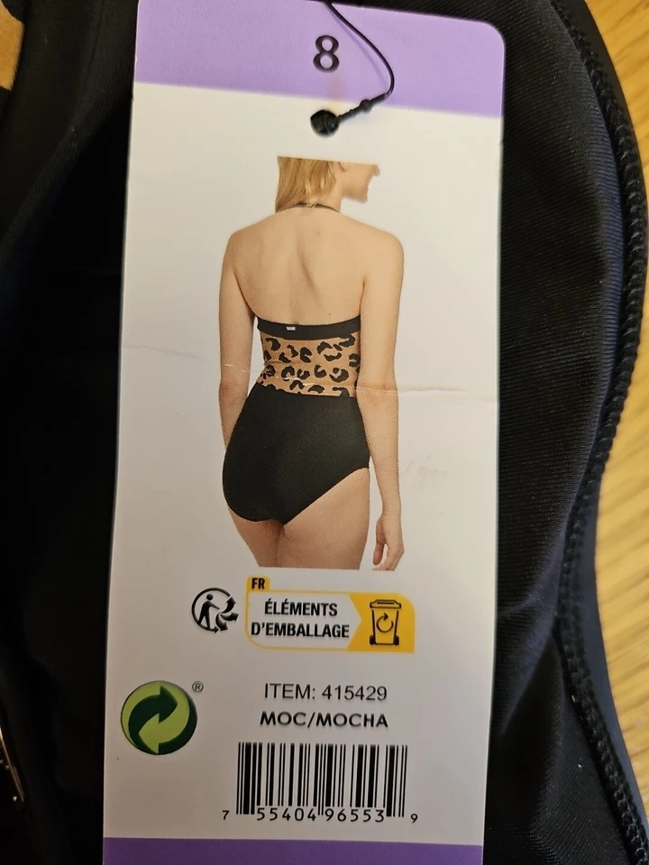Traje de baño DKNY bandeau para mujer con estampado de leopardo/negro Reino Unido 8 (1350) Foto 2 de 4