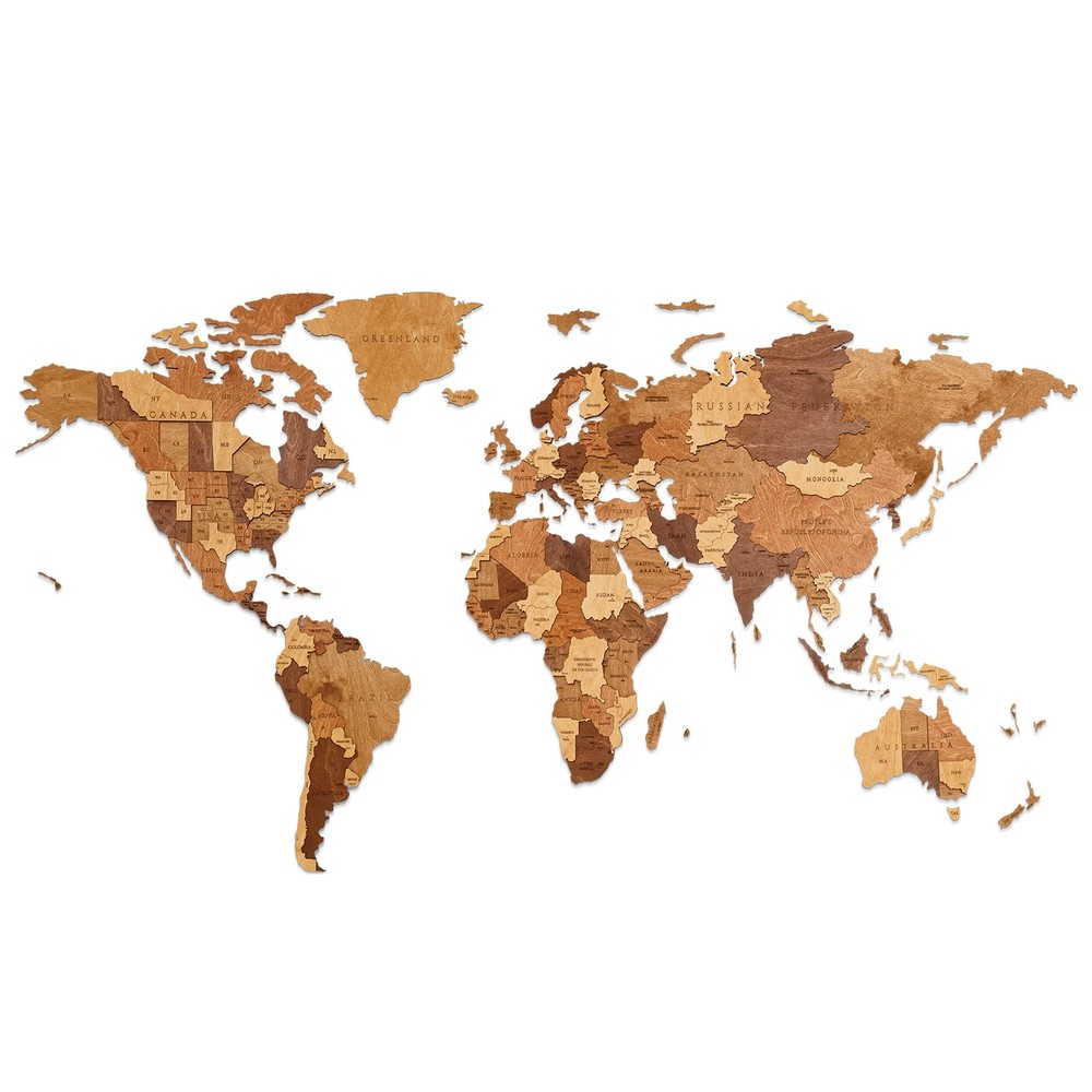 World Map Wall Art - Self-Assembly 3-Layer Map of The World Puzzle - 3D Woode...