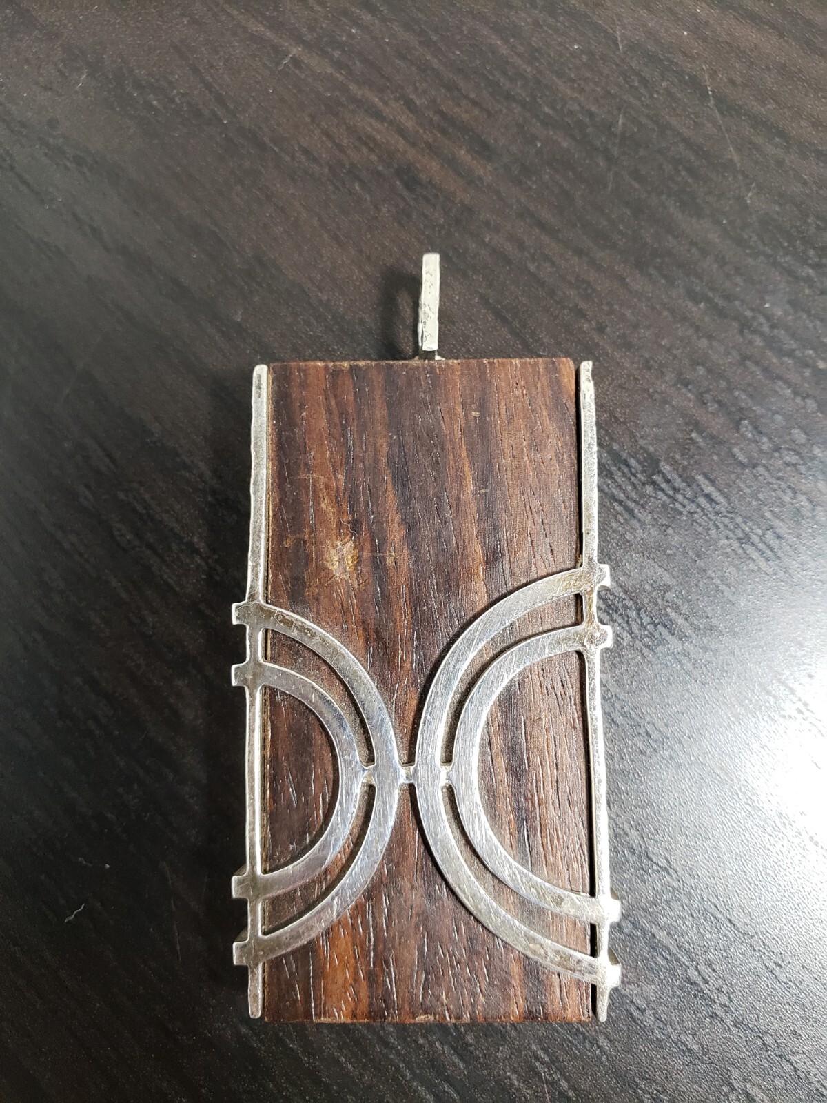 Sterling Silver Wood Rectangular German Pendant - image 1