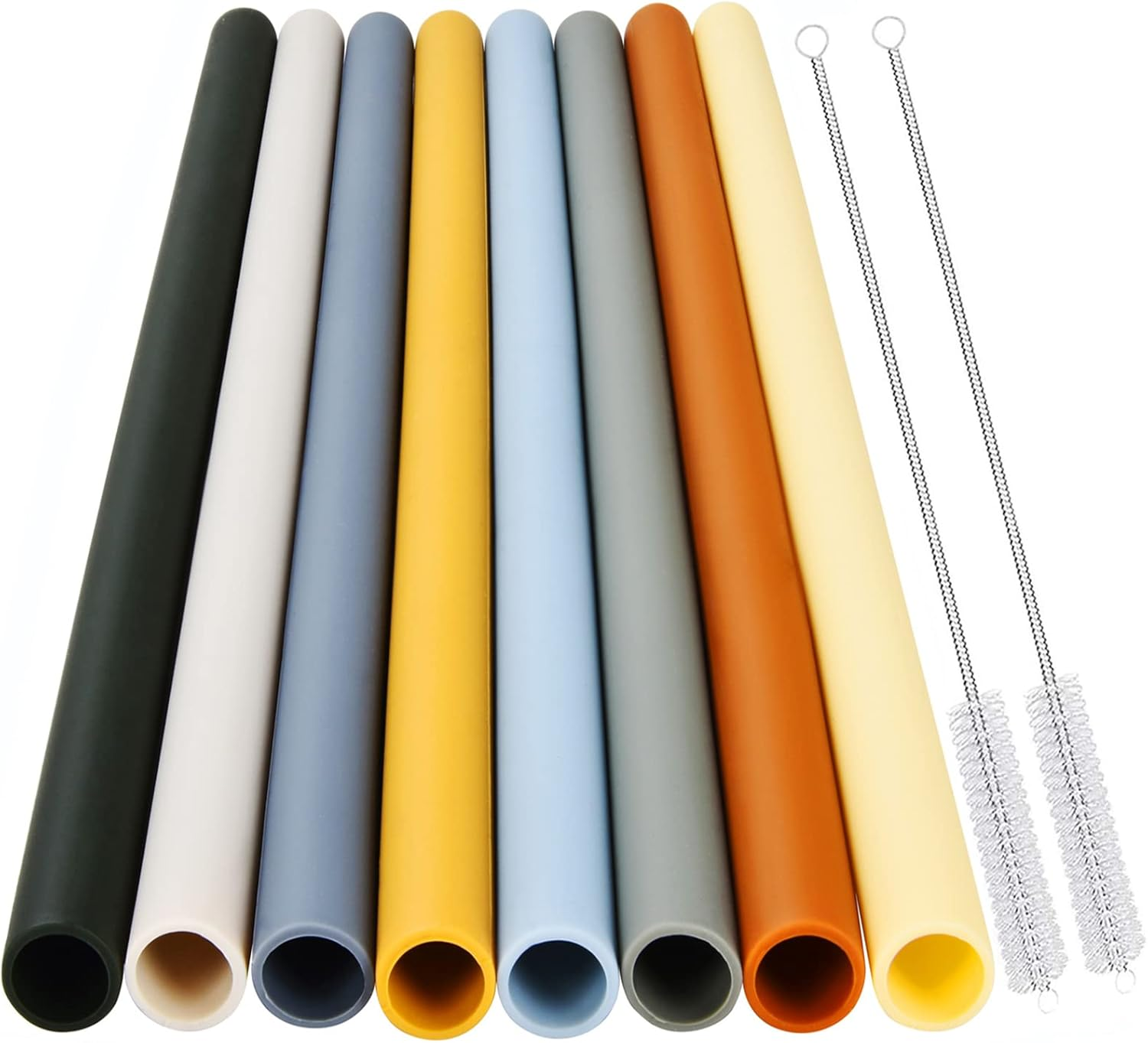 8-Pack Reusable Silicone Straws - Long Flexible Rubber Silicone Drinking Straws