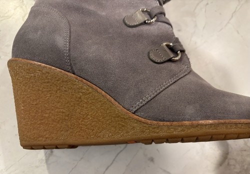 Cole Haan Grey Suede Lace Up Wedge Heel Boots Size 11-NEW - Picture 9 of 12