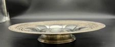 Round Silver Plate Low Compote Card Fruit Tray with Greek Key and Homestead Edge