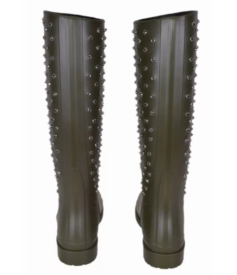 NUOVISSIMI IN SCATOLA Autentici Stivali da pioggia verde cristallo Saint Laurent Festival 25