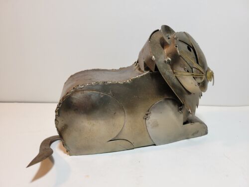 Folk Art Metal Lion Figurine Vintage Wildlife Decor Handmade Sculpture Mexico - Picture 2 of 12
