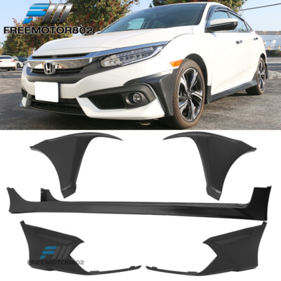 Fits 16-18 Honda Civic Sedan HFP Style PP Front + Rear Bumper Lip + Side Skirts