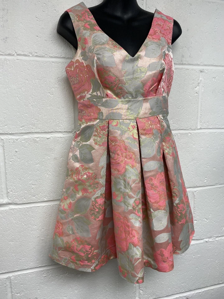 Pink Soda Pink And Grey Floral Jacquard Short Prom Occasion Dress UK8 BNWT.PAC - Image 4 of 4