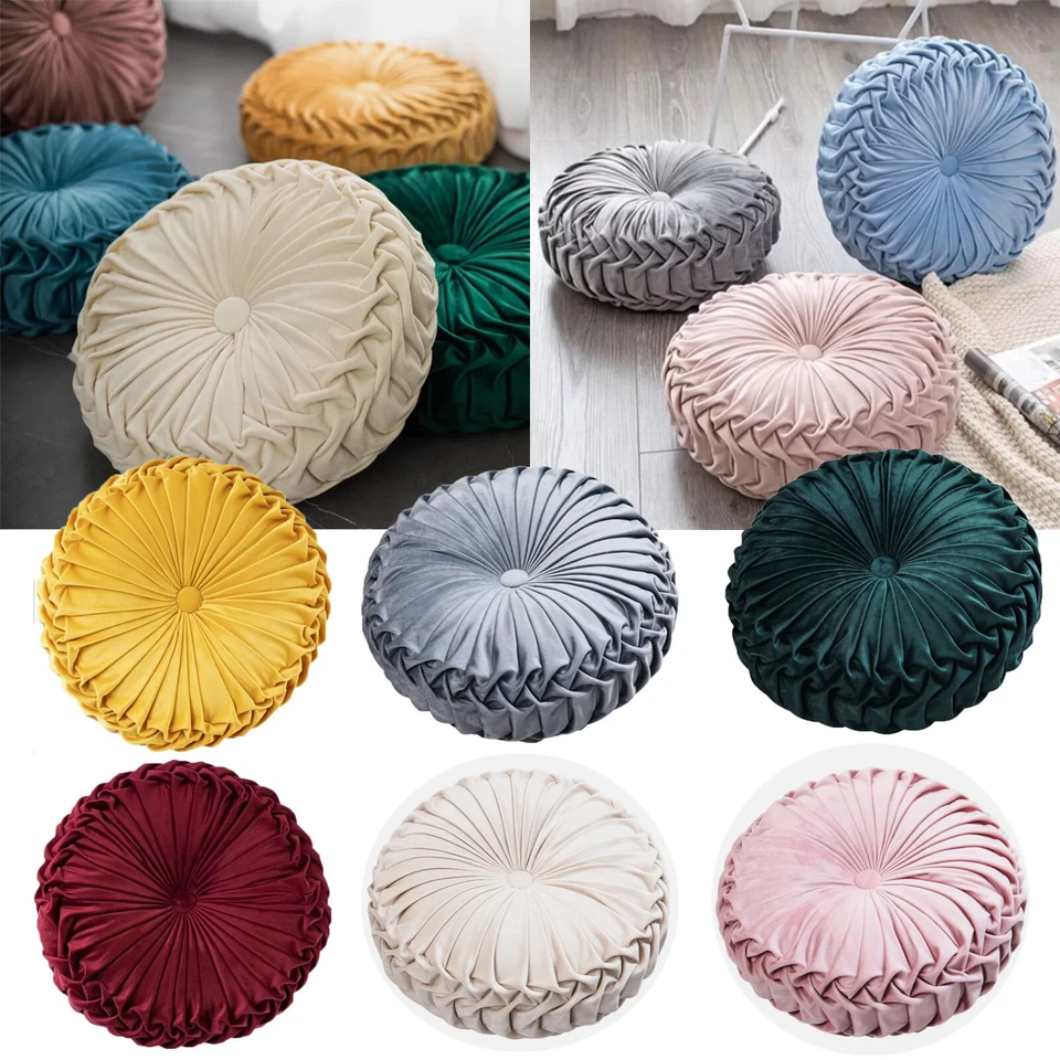 Pumpkin Round Pillow Sofa Cushion Velvet Pleated Round Cushion Seat Throw Pillow - Image 2 of 4