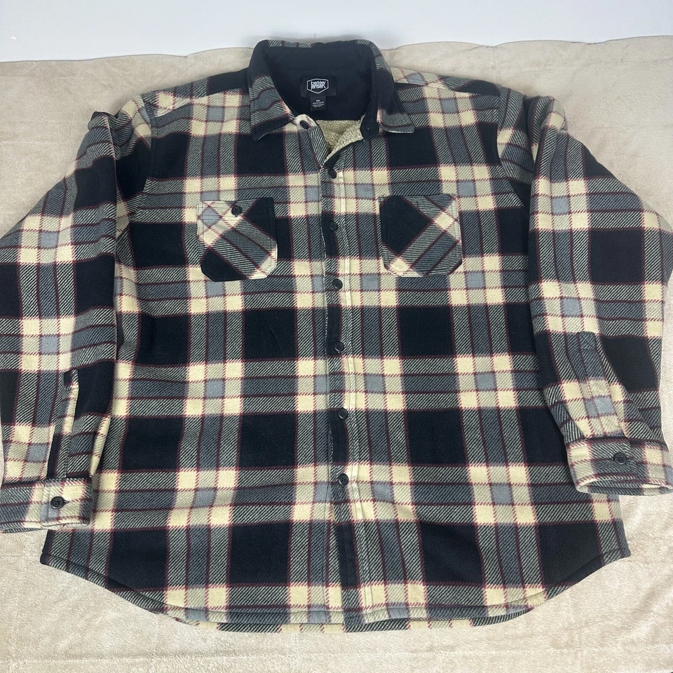 Chaqueta Sherpa de Colección Forrada de Vellón a Cuadros Manga Larga Abotonada Para Hombres Grande XXL Foto 3 de 4