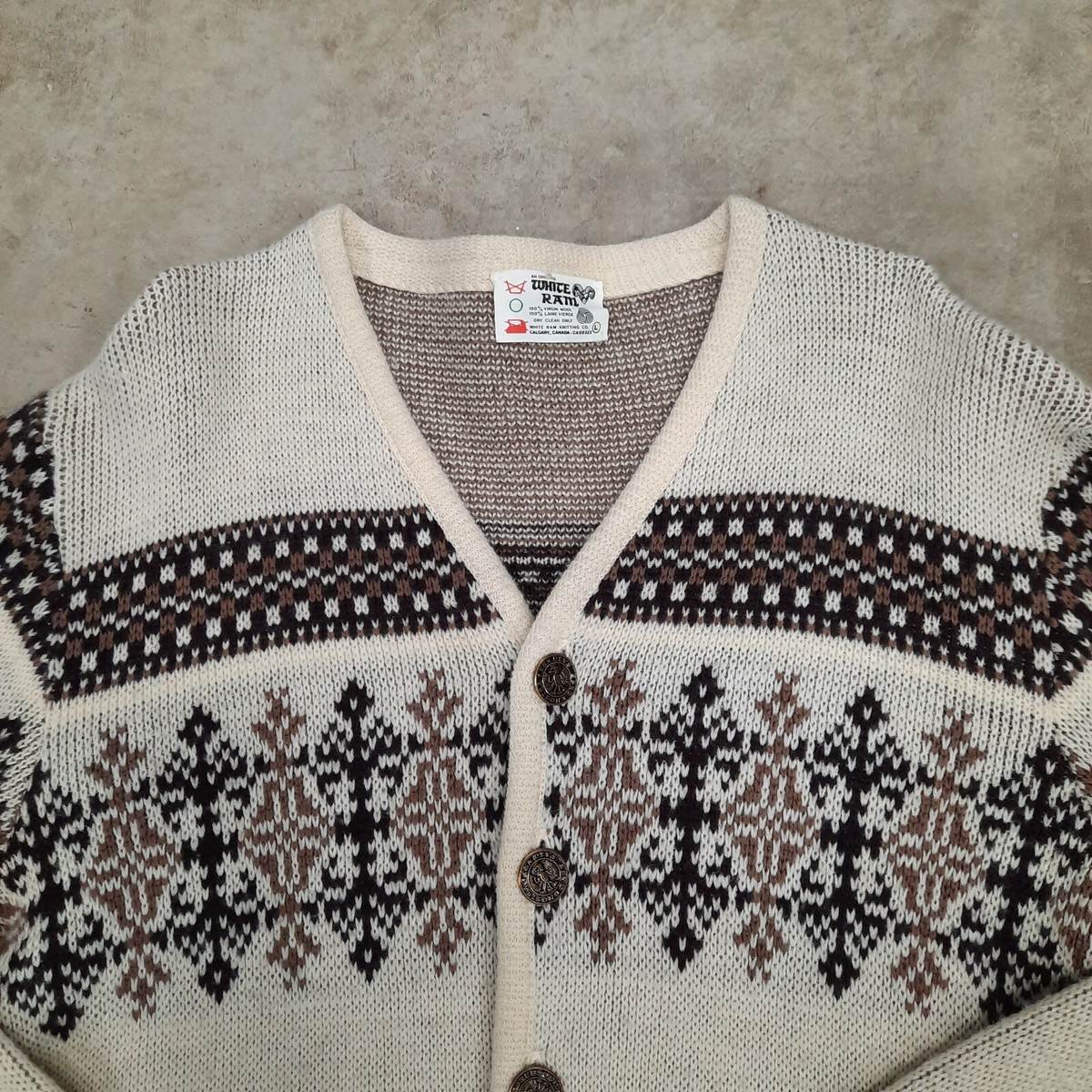 VTG Mens Cardigan Sweater Original White Ram 100% Virgin