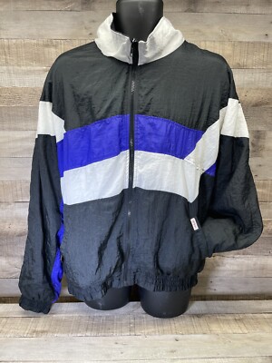 Vtg 90s Esprit By Campus Color Block Light Windbreaker Jacket Size L Black Blue
