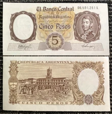 Argentina 5 Pesos P.275a Banknote World Paper Money UNC Currency Bill Note