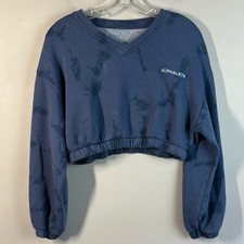 Alphalete Womens Cropped Blue Marbled Printed Sweatshirt Size Small Gym Athlete
