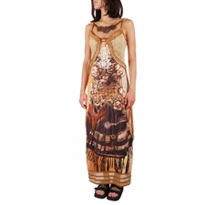 Save The Queen Vintage Women's Maxi Boho Abstract Print Mesh Dress Size M Y2K