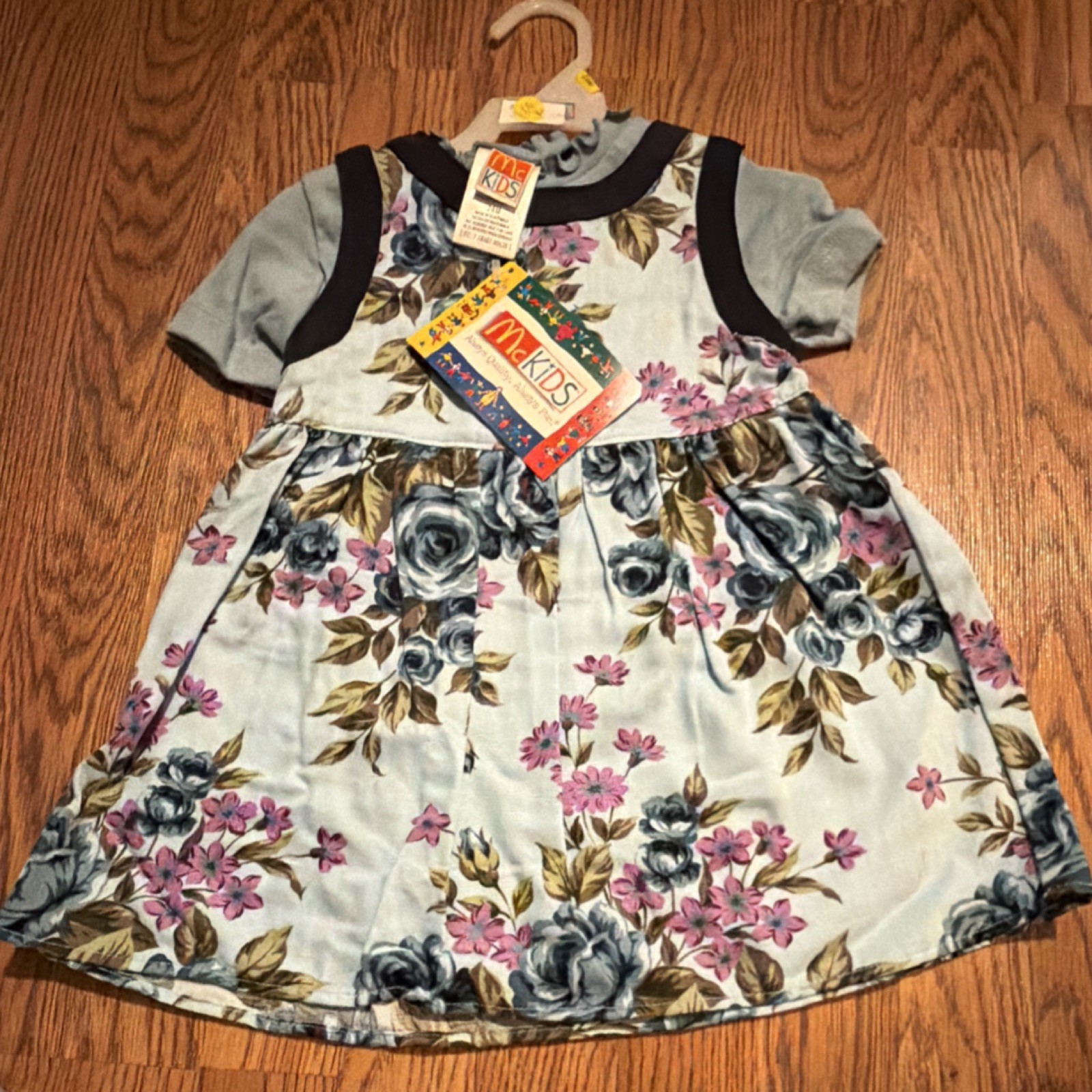 McKids Girls A-Line Floral Blue Purple Gray Dress 24M Short Sleeve VINTAGE