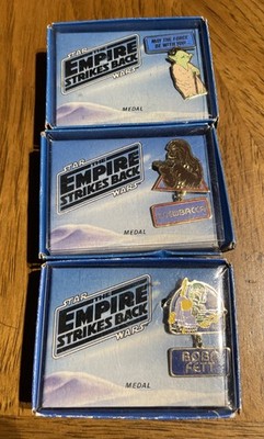 Lot Of 3 Star Wars Pendants Medals Pins Empire Strikes Back Yoda Boba Fett Chew