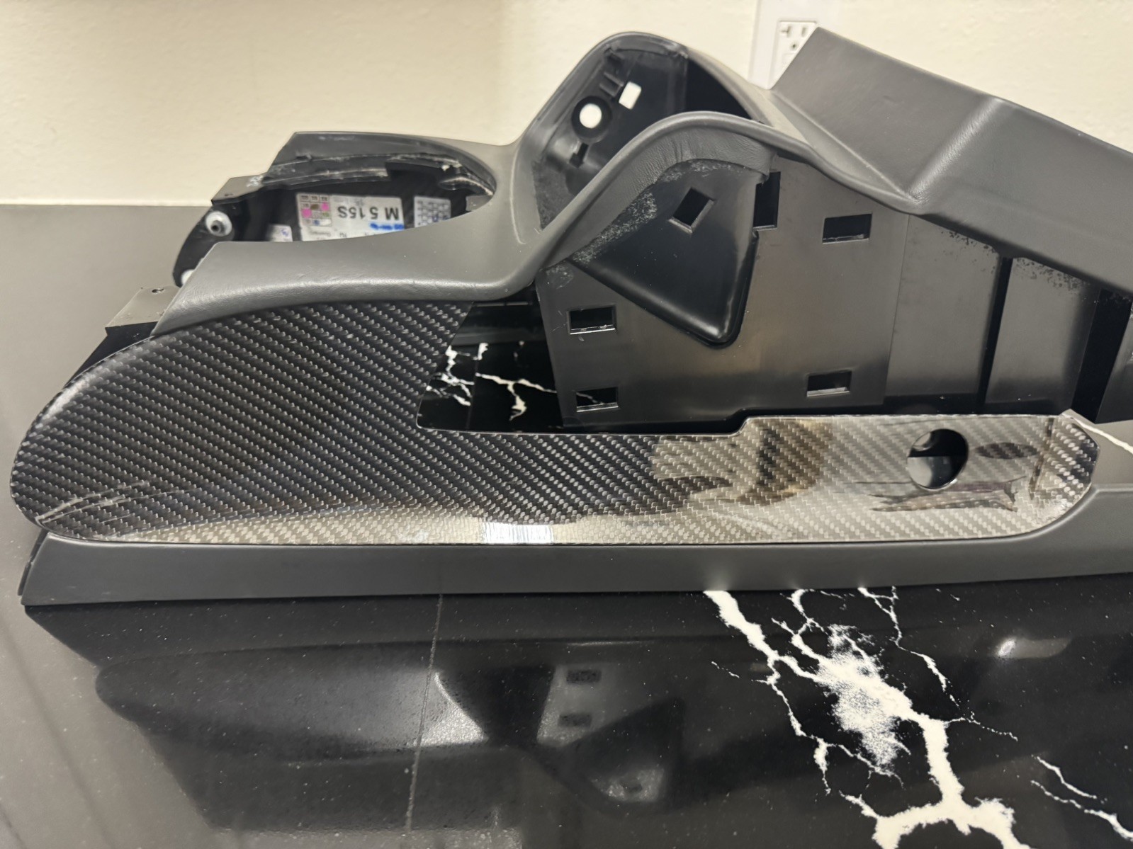 423863241 Audi R8 Center Console Trim Panel Leather and Carbon Fiber