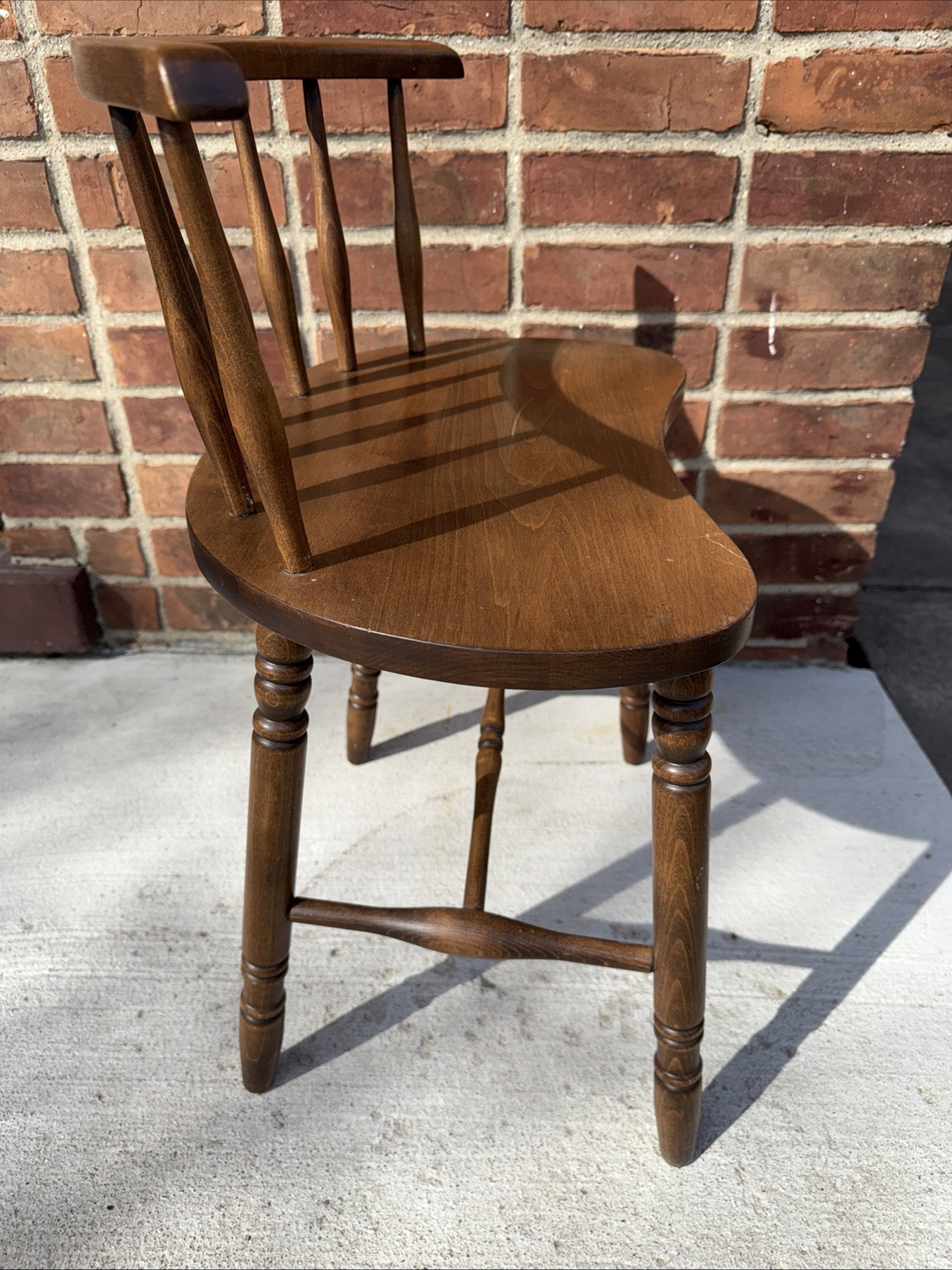 Mid Century Kidney Bean Walnut Spindle Back Vanity Chair Stool Bench Seat