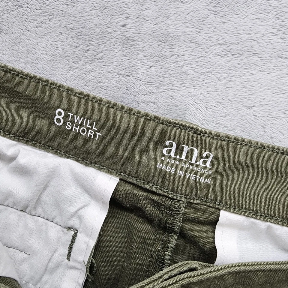 ANA Corto Mujer 8 Verde Algodón Sarga Elastizado Chino Informal Oficina Preppy Bolsillos Foto 3 de 4