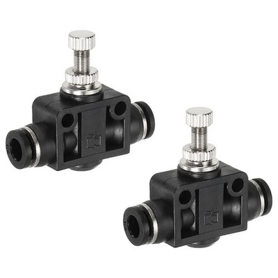 2pcs Air Flow Control Valve 1/4 In-Line Push to Connect Air Line Fitting Black