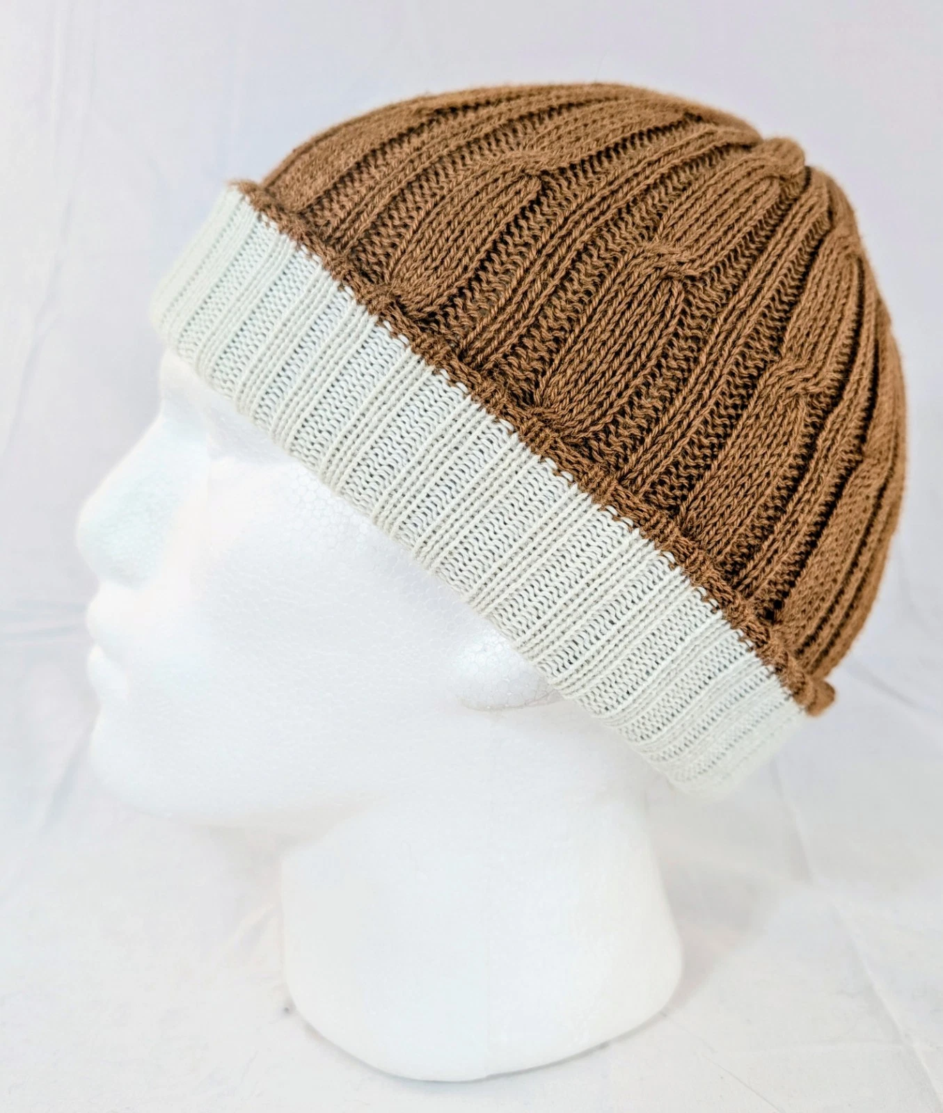 Extra Soft Baby Alpaca Reversible Cable Knit Beanie Vicuña White Handmade