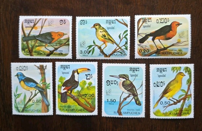 Kampuchea / Cambodia Birds Stamps Sc 613 - 619 MNH 1985.