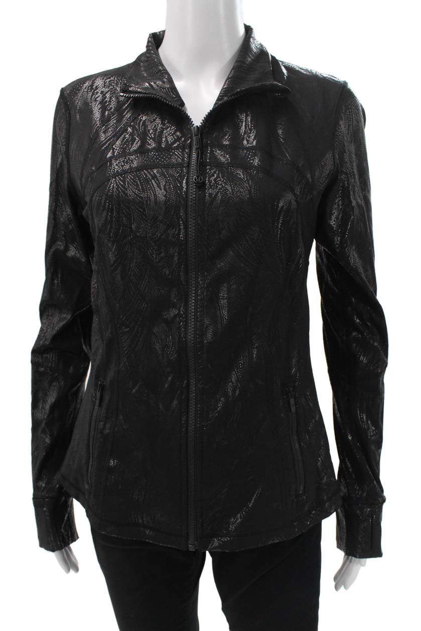 Lululemon Women Track Jacket Black Floral Nylon Long Sleeve Zip Bust 34 Size 2Free Shipping in US $100+ Orders | $6.95 Orders Below