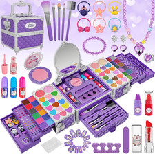 99 Pcs Kids Makeup Kit for Girls, Princess Toys Real Washable Cosmetics Set with
