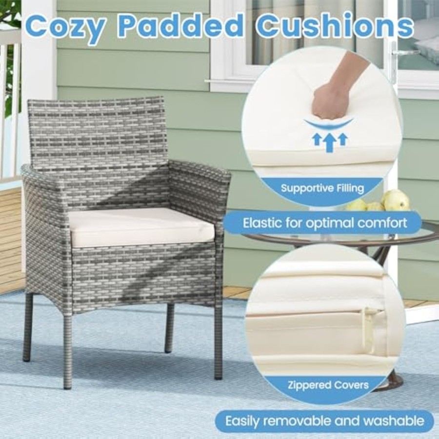 Wicker patio chairs set of 2, indoor outdoor pe rattan armchairs w/can