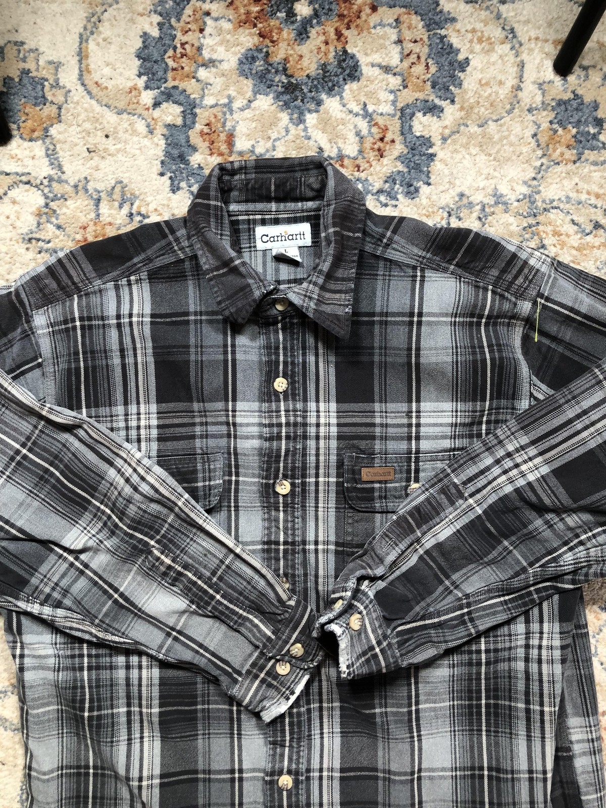 Carhartt Shirt Mens Large Gray Plaid Flannel Button Front Long Sleeve Workwear thumbnail 2