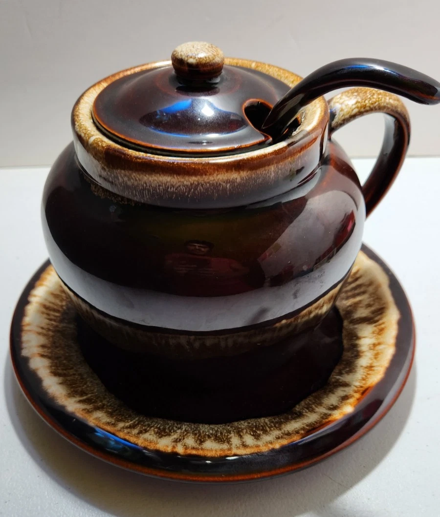 Pfaltzgraff Brown Drip Glaze Vintage Tureen Stoneware Pot W/ Lid / Ladle/Plate