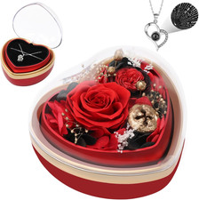 Preserved Real Rose with I Love You Necklace in Heart Shaped Box, Valentines Day