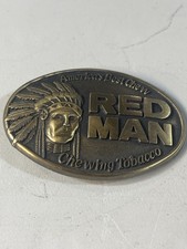 Red Man America's Best Chew Chewing Tobacco 1988 Pinkerton Belt Buckle Vintage