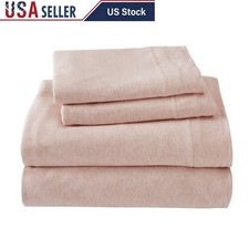 Soft Jersey Knit Sheet Set 4 Piece Fitted Flat Breathable Durable Easy Care New