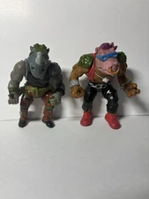 1988 Teenage Mutant Ninja Turtles 5" Rocksteady (Hard Head) & Bebop (Soft Head)