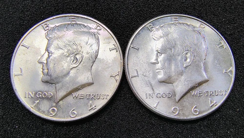 Lot of 2 - 1964 - D Kennedy Silver Half Dollars 50C - 90% Silver - AU+ Condition