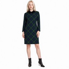 Talbots Plaid Shift Dress Women's Size Medium Black Green Navy 100% Cotton